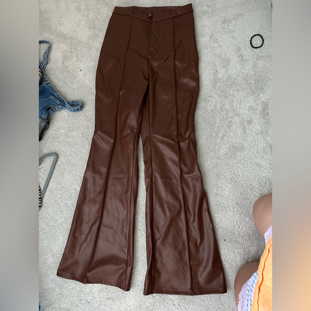 Shein Faux Brown Leather Flare Pants